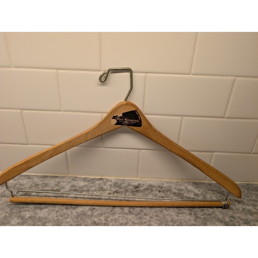 Vintage Max Goldstein Passaic NJ Wooden Suit Hanger Advertising Store Display